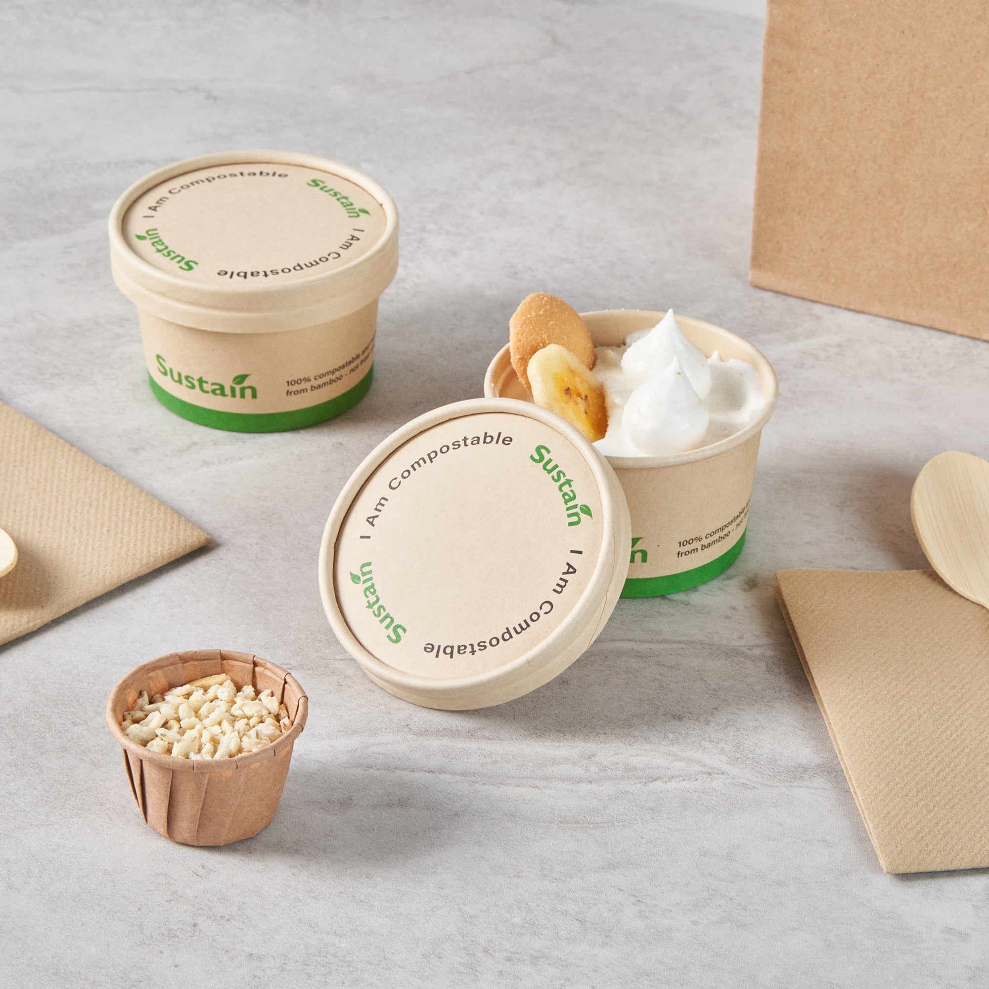 Sustain Round Bamboo Paper To Go Cup Lid - with PLA Lining, Fits 3 and 4 oz - 200 count box