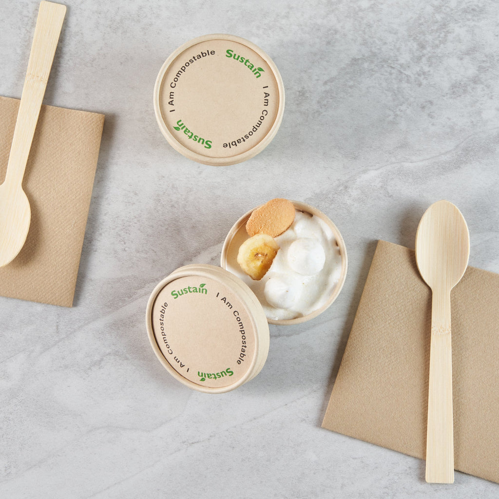 Sustain Round Bamboo Paper To Go Cup Lid - with PLA Lining, Fits 3 and 4 oz - 200 count box