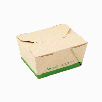 Sustain 30 oz Rectangle Bamboo Paper #1 Bio Box Take Out Container - with PLA Lining, Compostable - 5" x 4" x 2 1/2" - 50 count box