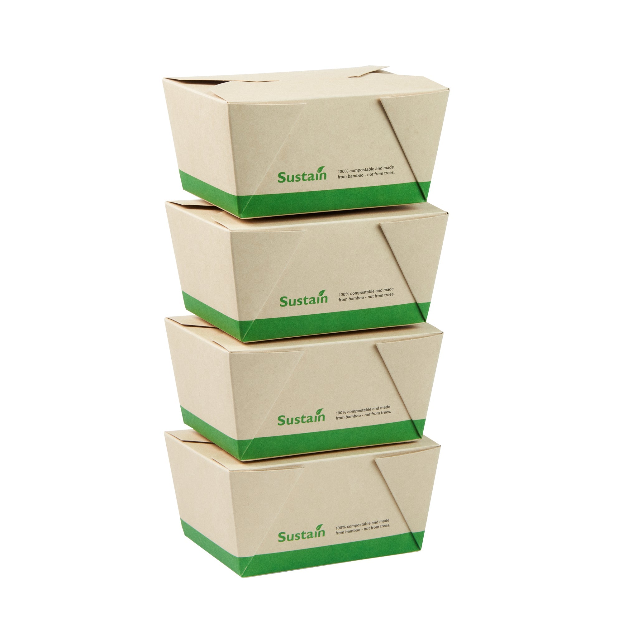 Sustain 30 oz Rectangle Bamboo Paper #1 Bio Box Take Out Container - with PLA Lining, Compostable - 5" x 4" x 2 1/2" - 50 count box