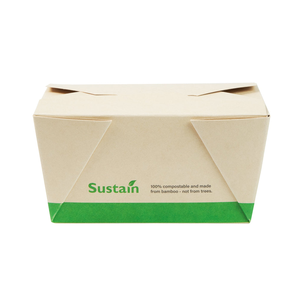 Sustain 30 oz Rectangle Bamboo Paper #1 Bio Box Take Out Container - with PLA Lining, Compostable - 5" x 4" x 2 1/2" - 200 count box