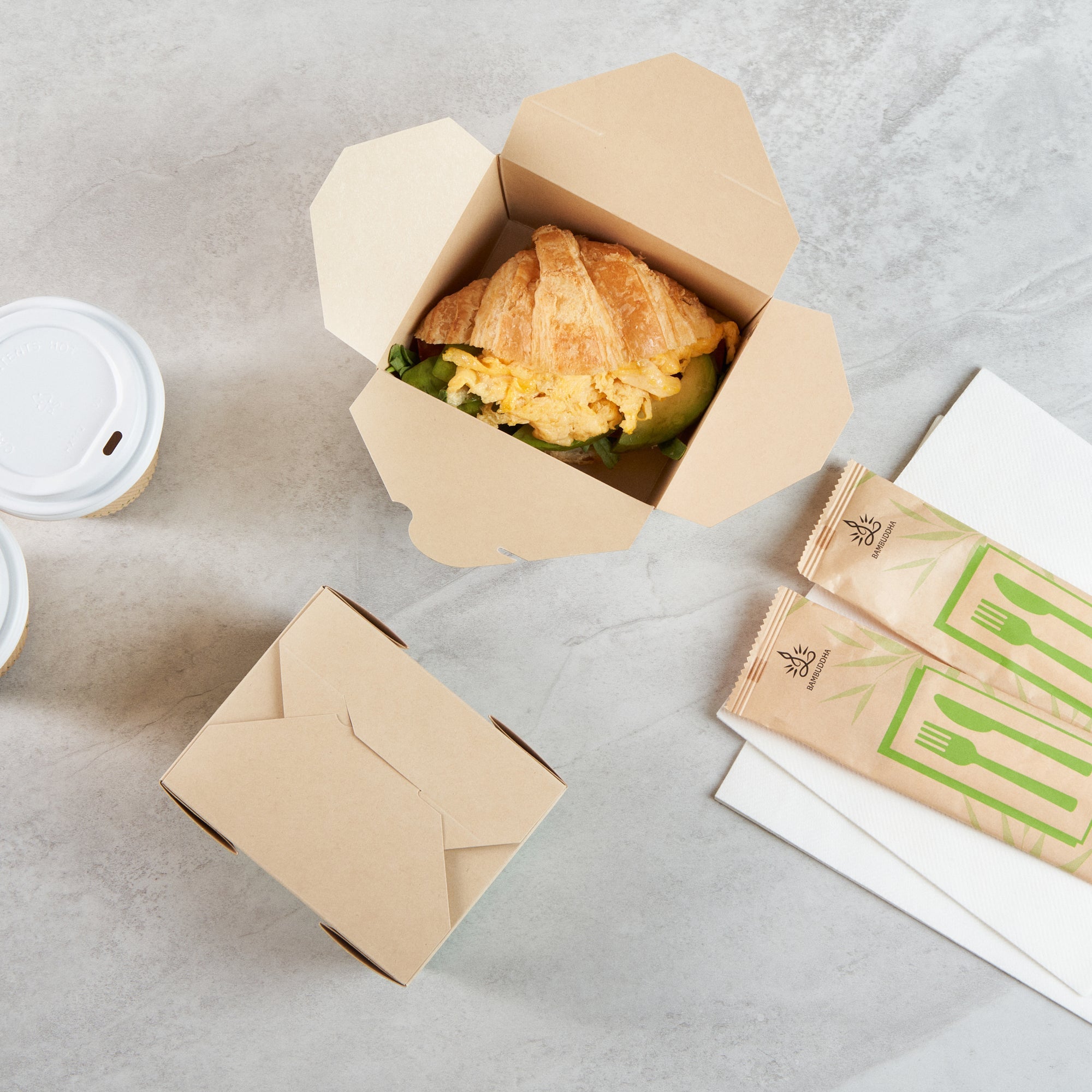 Sustain 30 oz Rectangle Bamboo Paper #1 Bio Box Take Out Container - with PLA Lining, Compostable - 5" x 4" x 2 1/2" - 200 count box