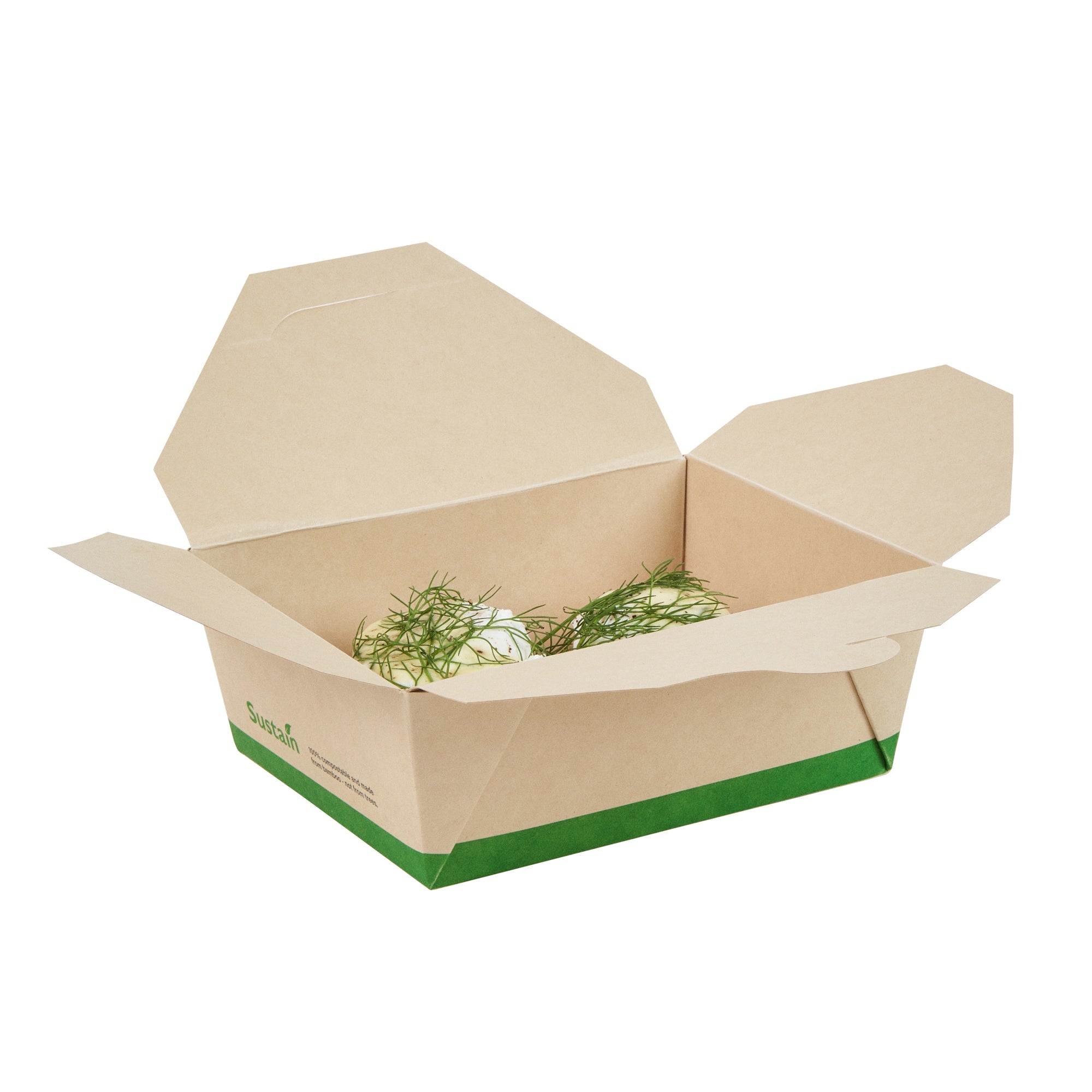 Sustain 45 oz Rectangle Bamboo Paper #8 Bio Box Take Out Container - with PLA Lining, Compostable - 6 3/4" x 5 1/2" x 2 1/2" - 50 count box