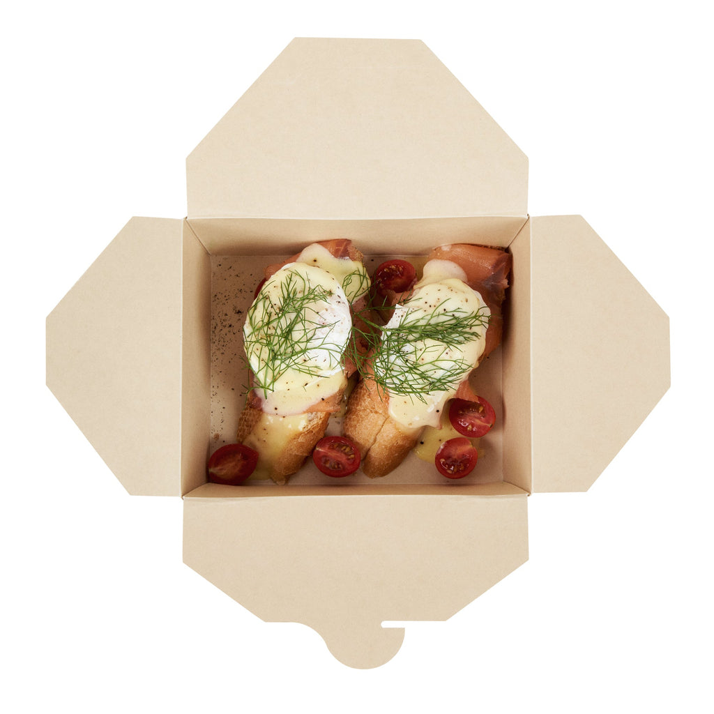 Sustain 45 oz Rectangle Bamboo Paper #8 Bio Box Take Out Container - with PLA Lining, Compostable - 6 3/4" x 5 1/2" x 2 1/2" - 50 count box