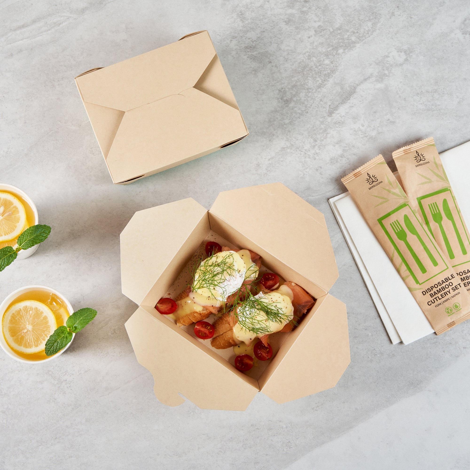 Sustain 45 oz Rectangle Bamboo Paper #8 Bio Box Take Out Container - with PLA Lining, Compostable - 6 3/4" x 5 1/2" x 2 1/2" - 50 count box