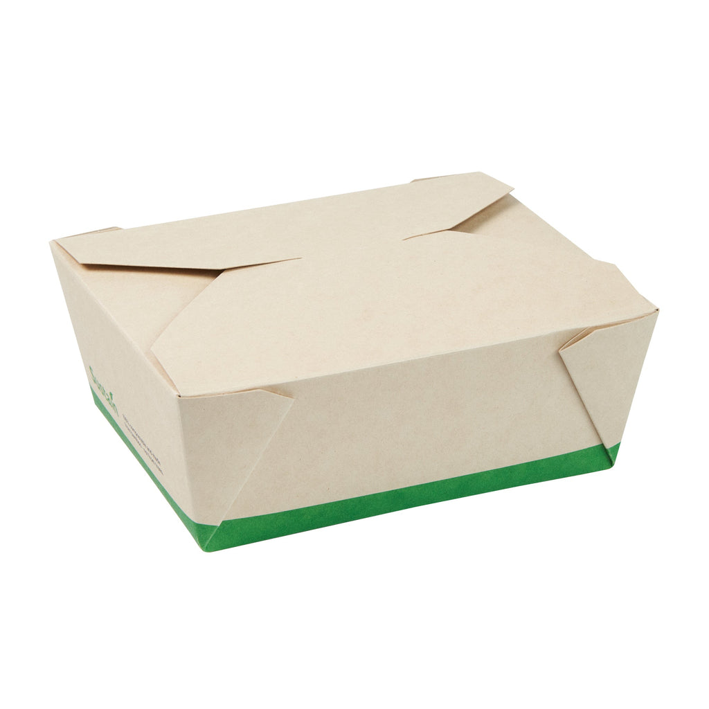Sustain 45 oz Rectangle Bamboo Paper #8 Bio Box Take Out Container - with PLA Lining, Compostable - 6 3/4" x 5 1/2" x 2 1/2" - 200 count box