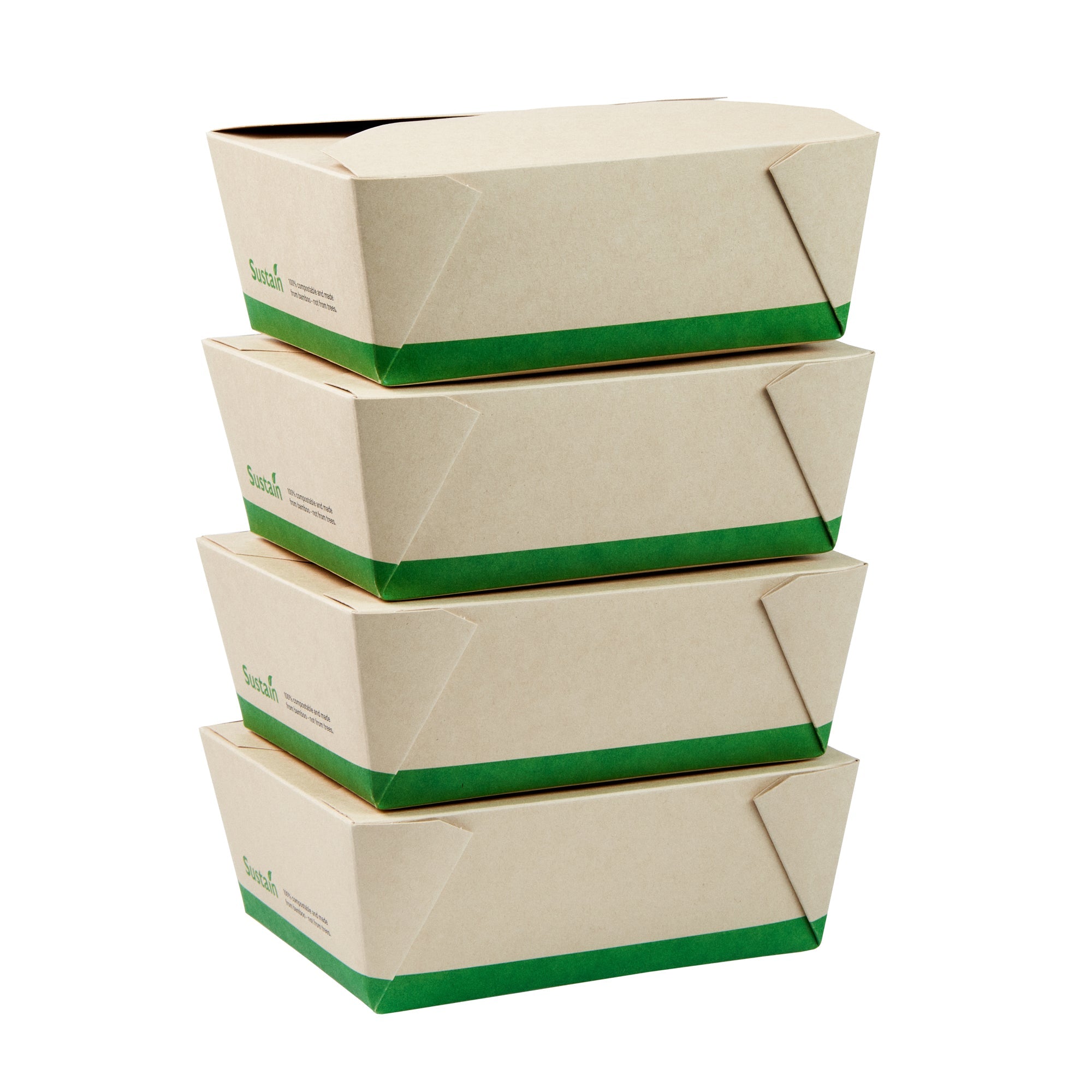 Sustain 45 oz Rectangle Bamboo Paper #8 Bio Box Take Out Container - with PLA Lining, Compostable - 6 3/4" x 5 1/2" x 2 1/2" - 200 count box