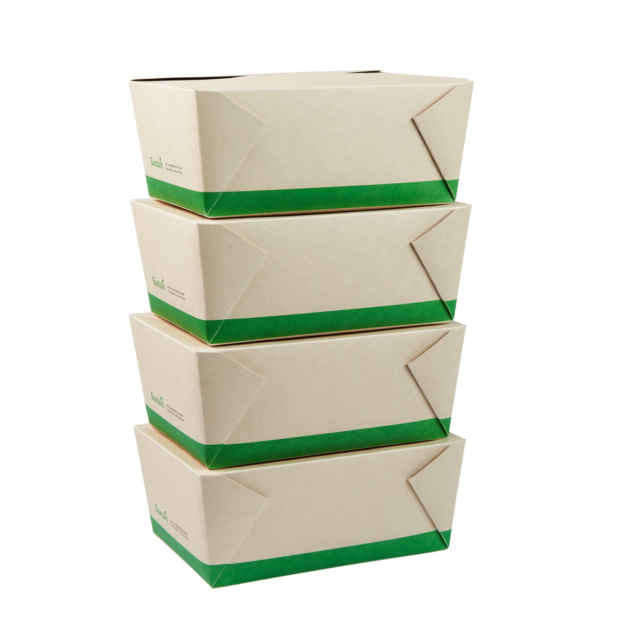 Sustain 98 oz Rectangle Bamboo Paper #4 Bio Box Take Out Container - with PLA Lining, Compostable - 8 1/2" x 6 1/4" x 3 1/2" - 50 count box