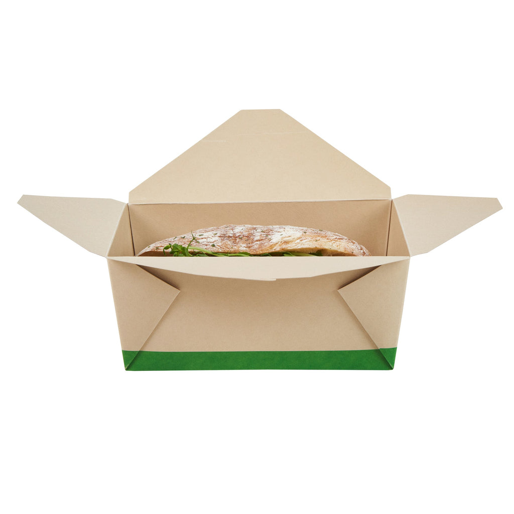Sustain 98 oz Rectangle Bamboo Paper #4 Bio Box Take Out Container - with PLA Lining, Compostable - 8 1/2" x 6 1/4" x 3 1/2" - 200 count box
