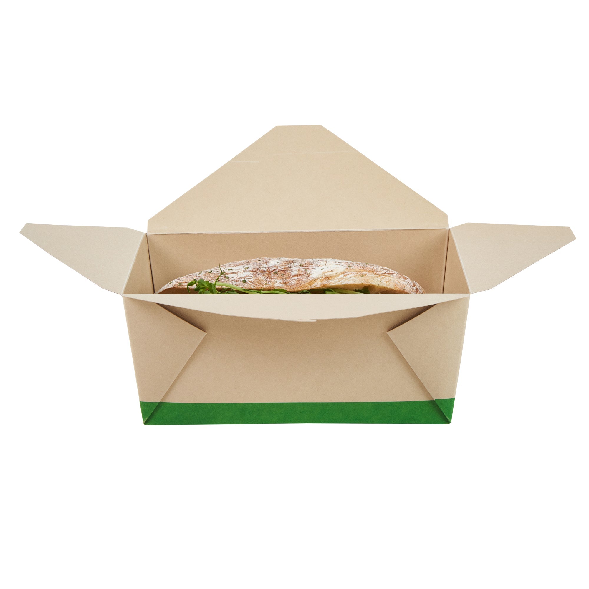 Sustain 98 oz Rectangle Bamboo Paper #4 Bio Box Take Out Container - with PLA Lining, Compostable - 8 1/2" x 6 1/4" x 3 1/2" - 200 count box