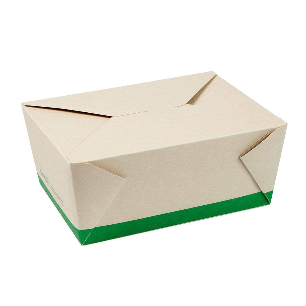 Sustain 98 oz Rectangle Bamboo Paper #4 Bio Box Take Out Container - with PLA Lining, Compostable - 8 1/2" x 6 1/4" x 3 1/2" - 200 count box