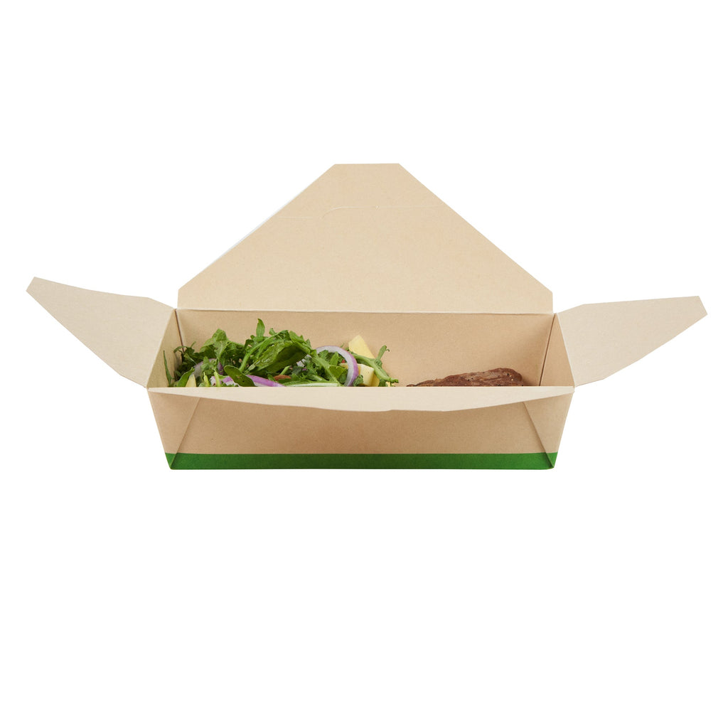 Sustain 49 oz Rectangle Bamboo Paper #2 Bio Box Take Out Container - with PLA Lining, Compostable - 8 1/2" x 6 1/4" x 2" - 50 count box
