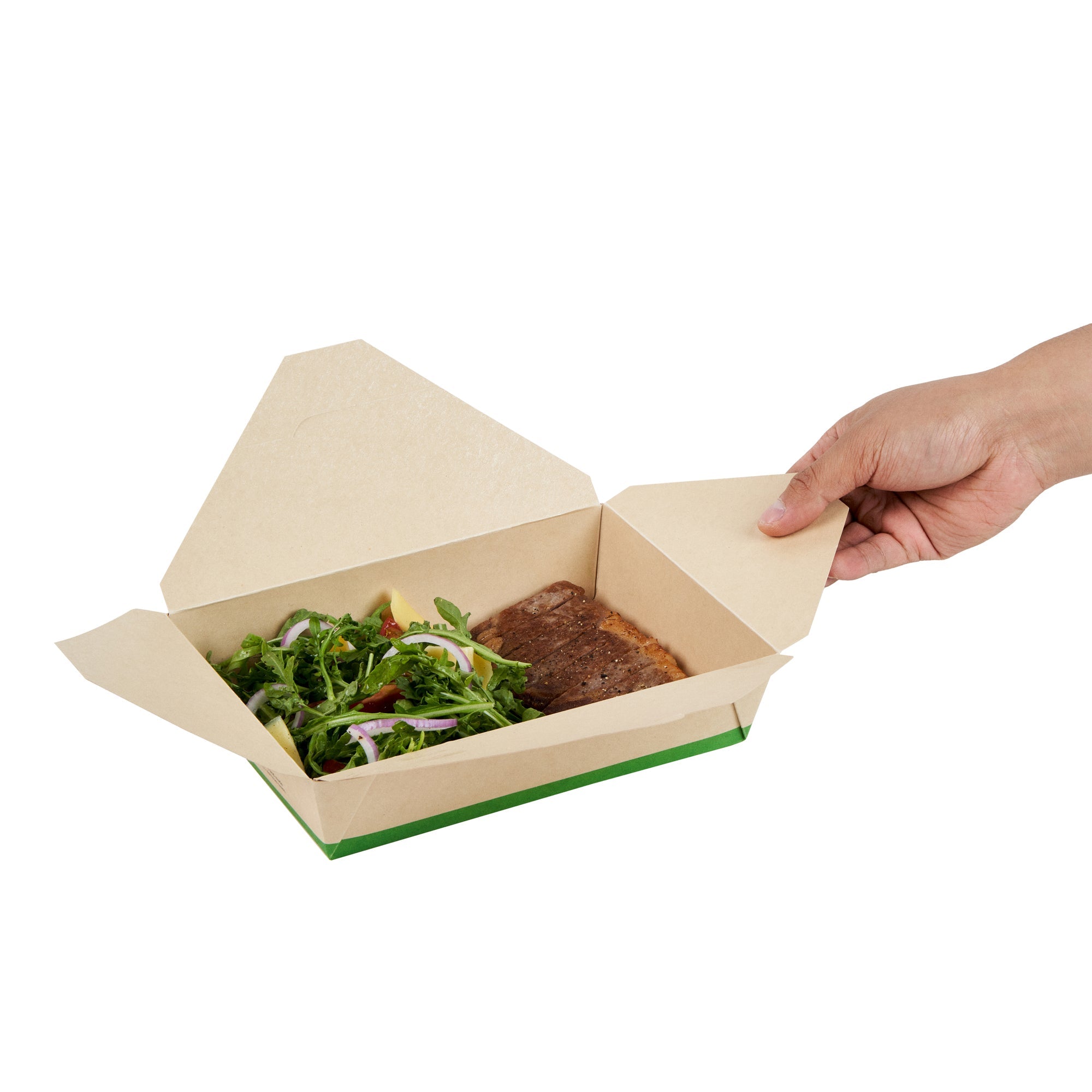 Sustain 49 oz Rectangle Bamboo Paper #2 Bio Box Take Out Container - with PLA Lining, Compostable - 8 1/2" x 6 1/4" x 2" - 200 count box