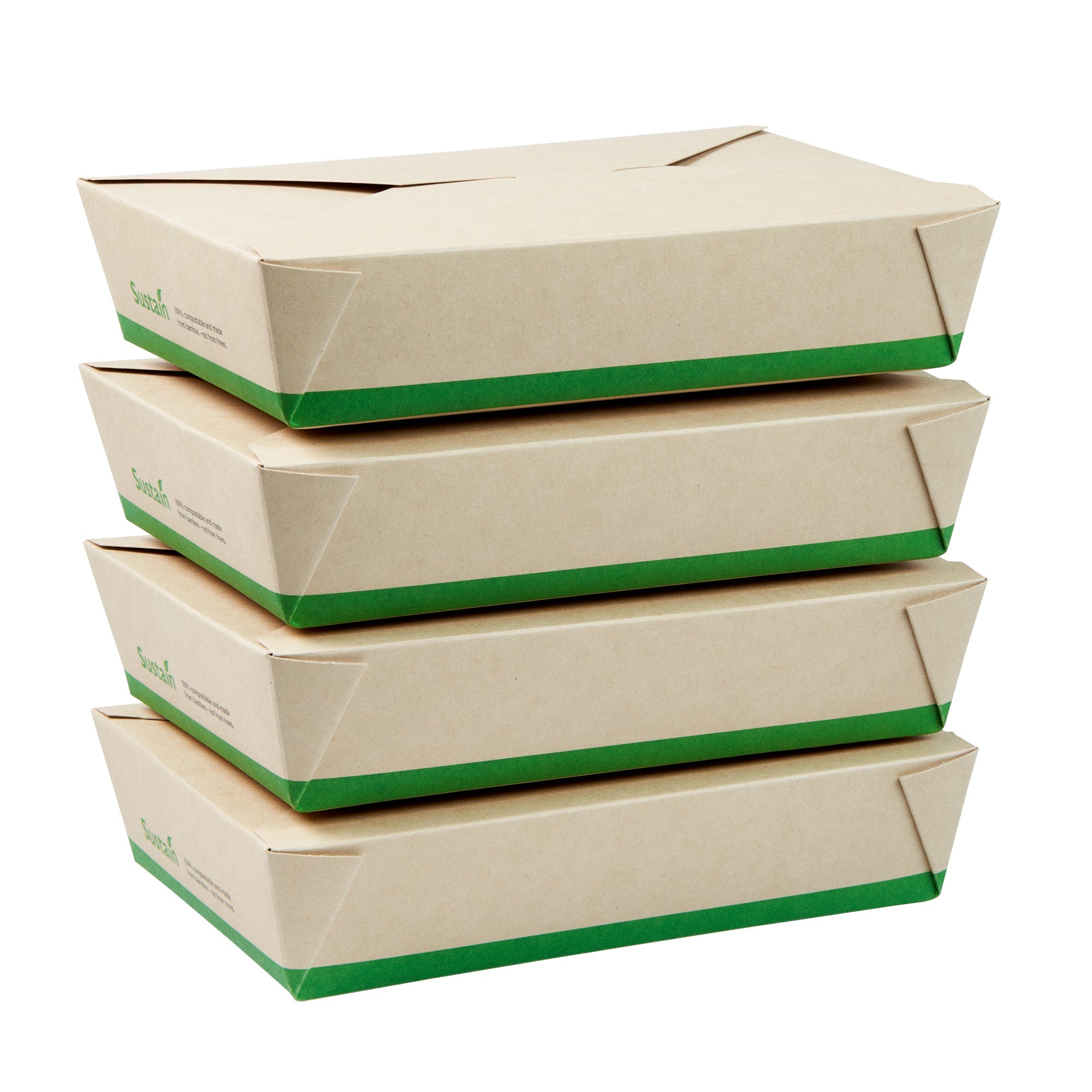 Sustain 49 oz Rectangle Bamboo Paper #2 Bio Box Take Out Container - with PLA Lining, Compostable - 8 1/2" x 6 1/4" x 2" - 200 count box