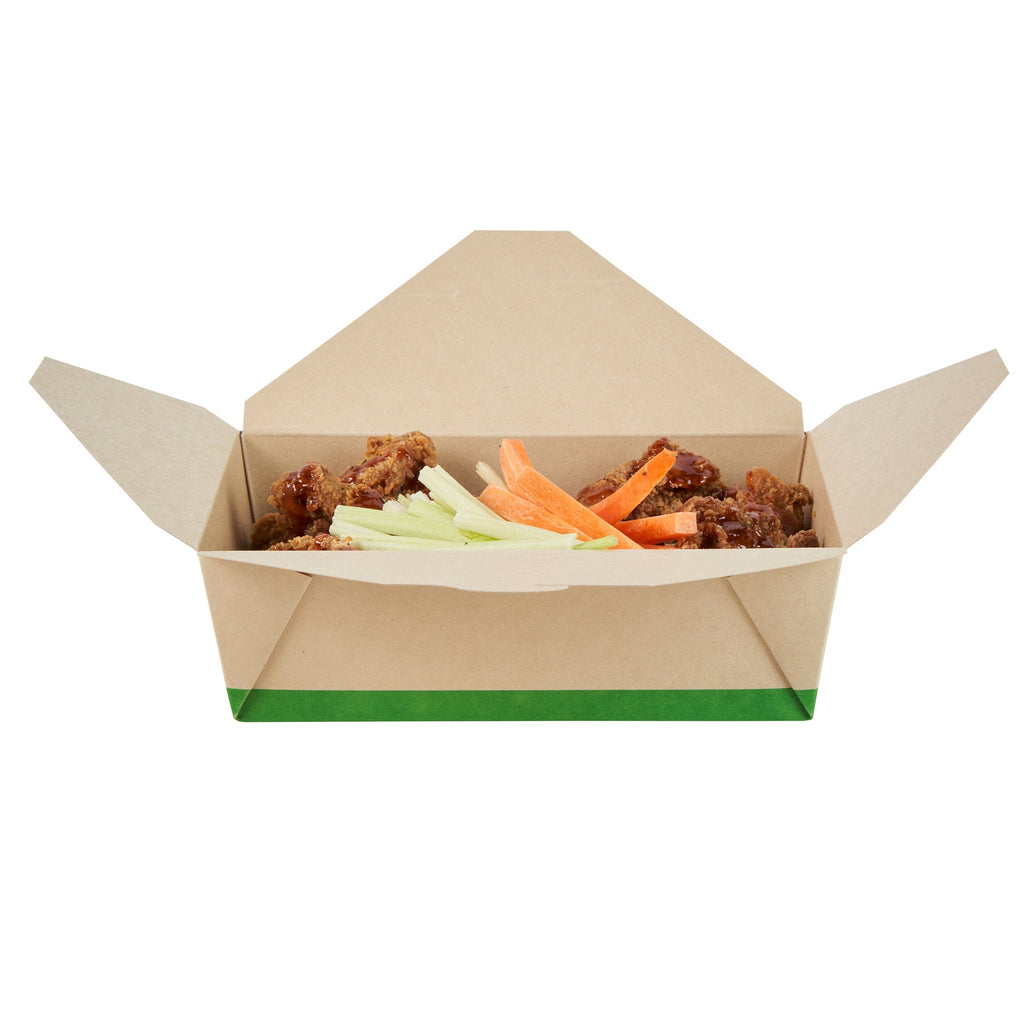Sustain 71 oz Rectangle Bamboo Paper #3 Bio Box Take Out Container - with PLA Lining, Compostable - 8 1/2" x 6 1/4" x 2 1/2" - 50 count box