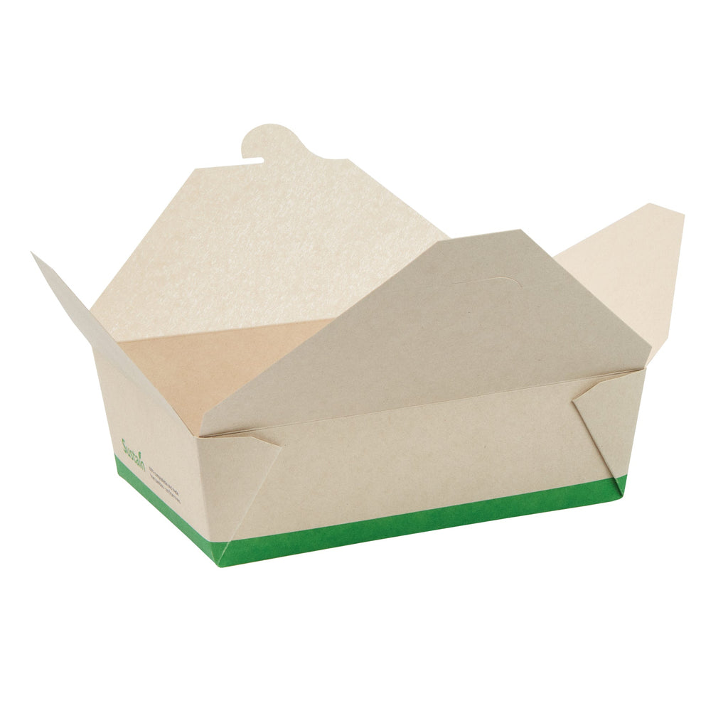 Sustain 71 oz Rectangle Bamboo Paper #3 Bio Box Take Out Container - with PLA Lining, Compostable - 8 1/2" x 6 1/4" x 2 1/2" - 50 count box