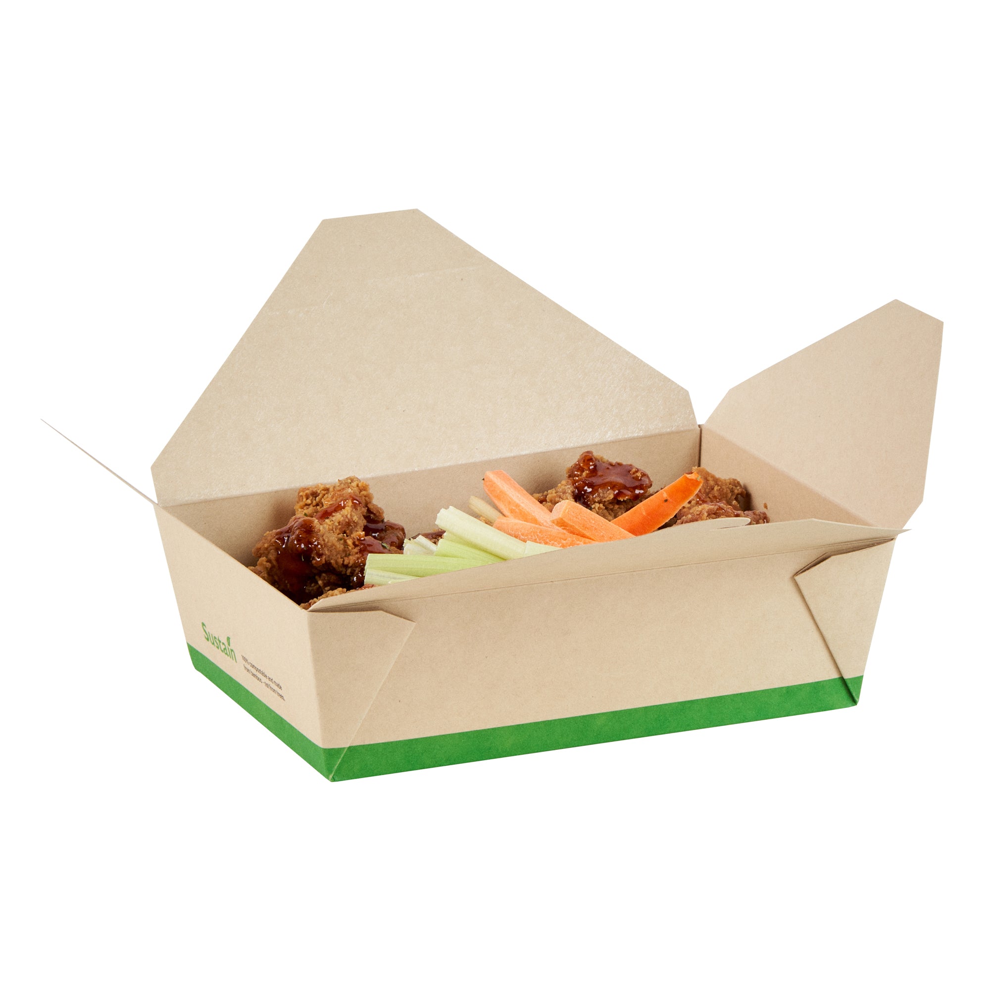 Sustain 71 oz Rectangle Bamboo Paper #3 Bio Box Take Out Container - with PLA Lining, Compostable - 8 1/2" x 6 1/4" x 2 1/2" - 200 count box
