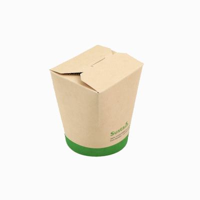 Sustain 16 oz Round Bamboo Paper Noodle Take Out Container - with PLA Lining, Compostable - 3 1/4" x 3" x 4" - 50 count box