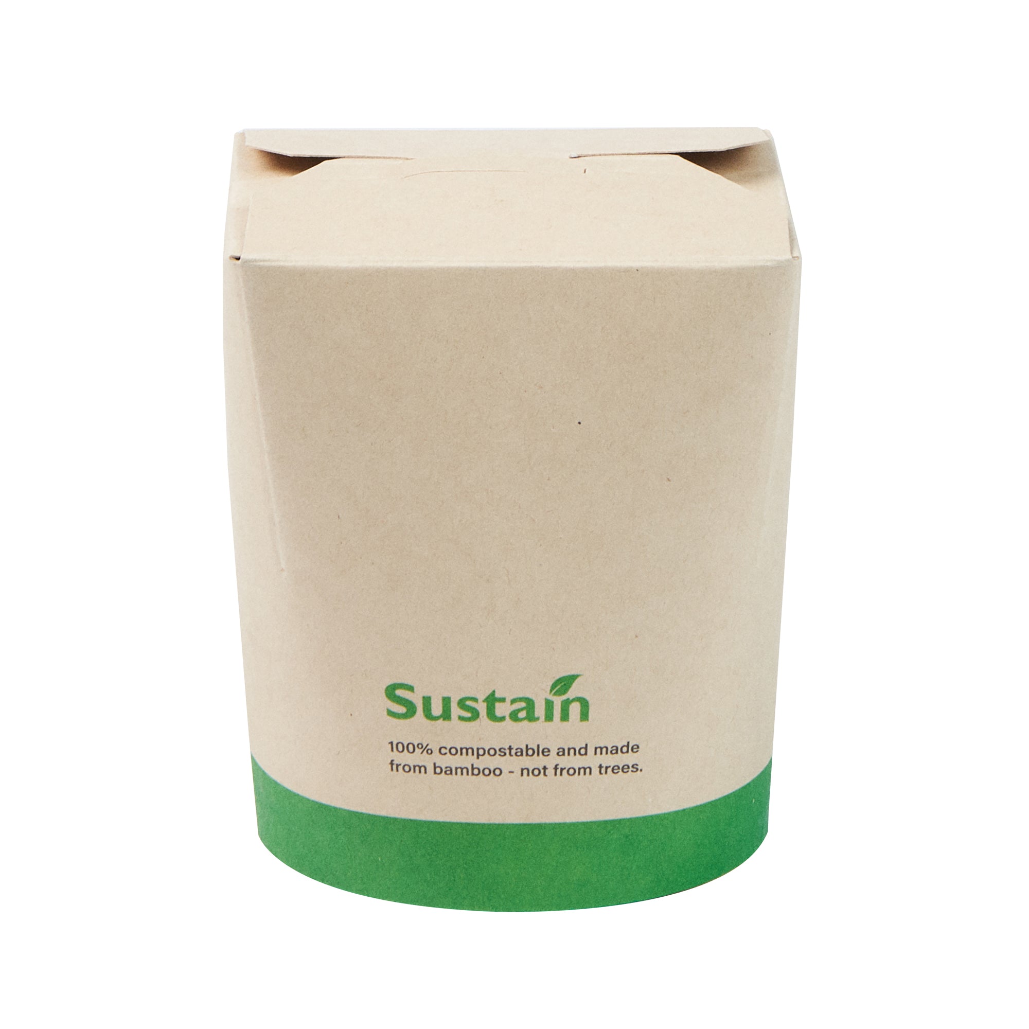 Sustain 16 oz Round Bamboo Paper Noodle Take Out Container - with PLA Lining, Compostable - 3 1/4" x 3" x 4" - 200 count box