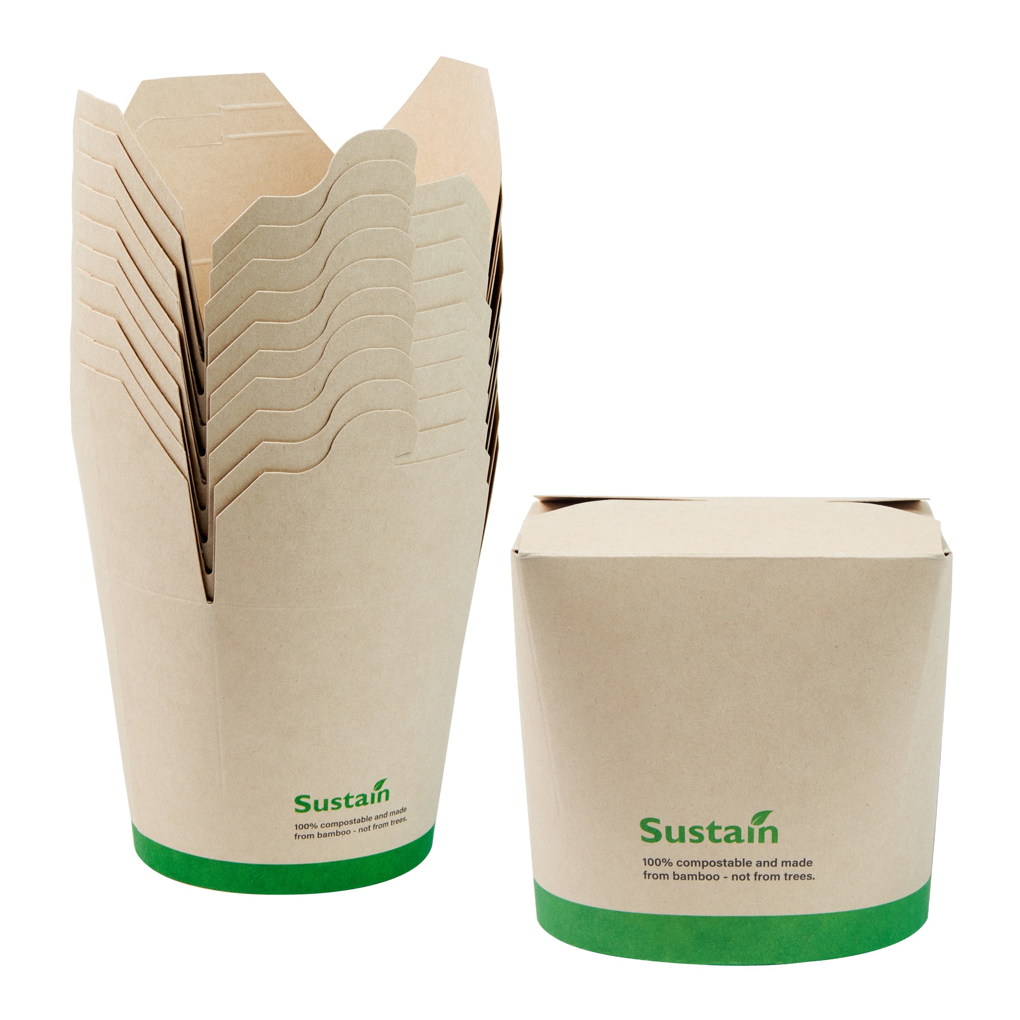 Sustain 26 oz Round Bamboo Paper Noodle Take Out Container - with PLA Lining, Compostable - 4" x 3 1/2" x 3 3/4" - 50 count box