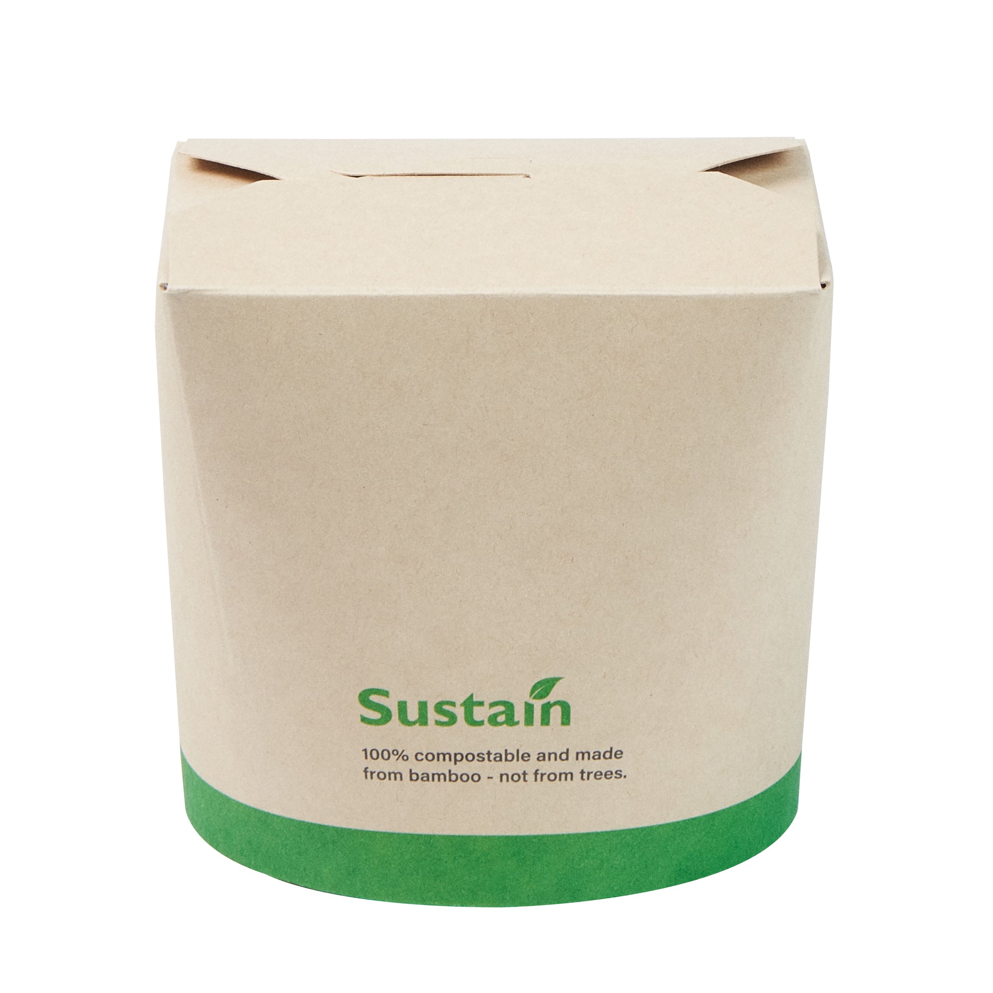 Sustain 26 oz Round Bamboo Paper Noodle Take Out Container - with PLA Lining, Compostable - 4" x 3 1/2" x 3 3/4" - 200 count box