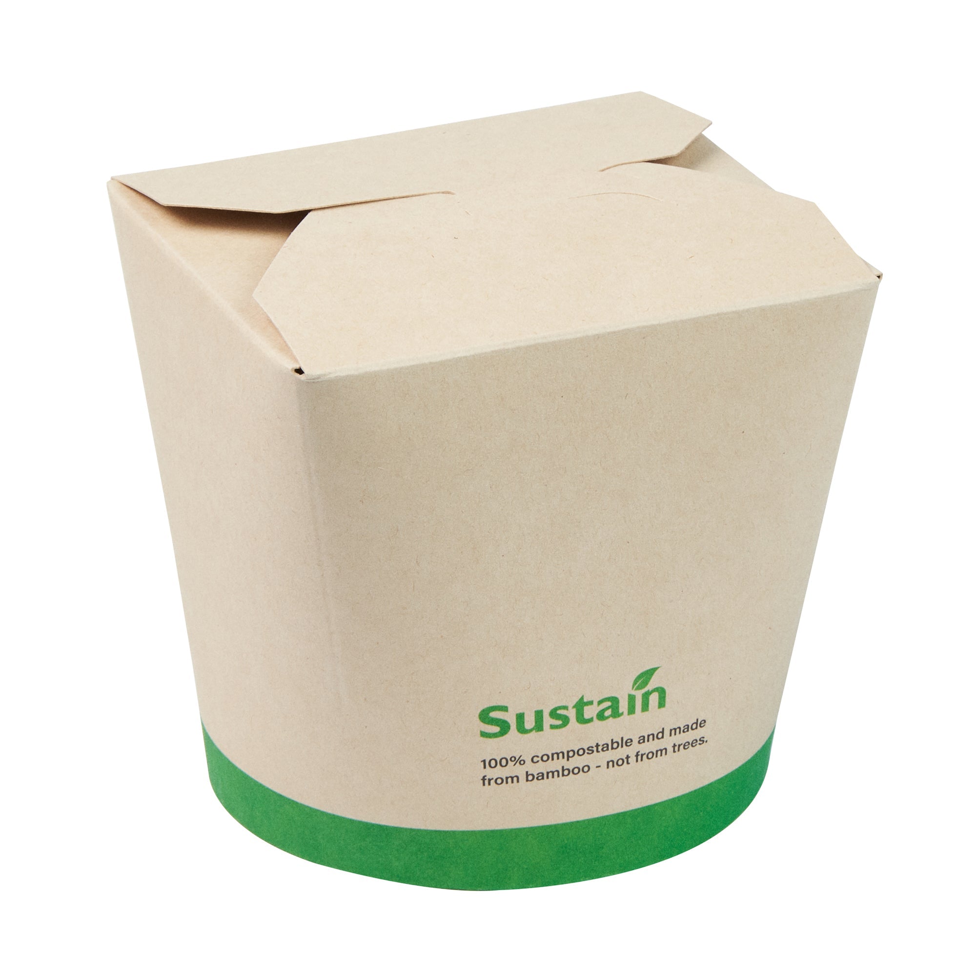 Sustain 26 oz Round Bamboo Paper Noodle Take Out Container - with PLA Lining, Compostable - 4" x 3 1/2" x 3 3/4" - 200 count box