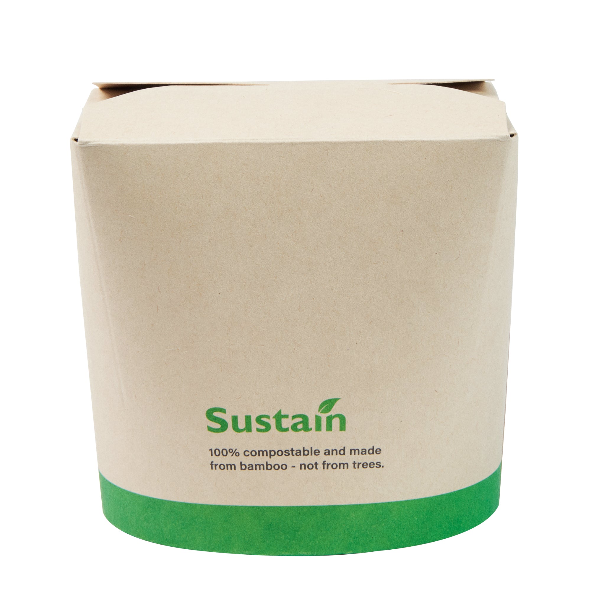 Sustain 26 oz Round Bamboo Paper Noodle Take Out Container - with PLA Lining, Compostable - 4" x 3 1/2" x 3 3/4" - 200 count box