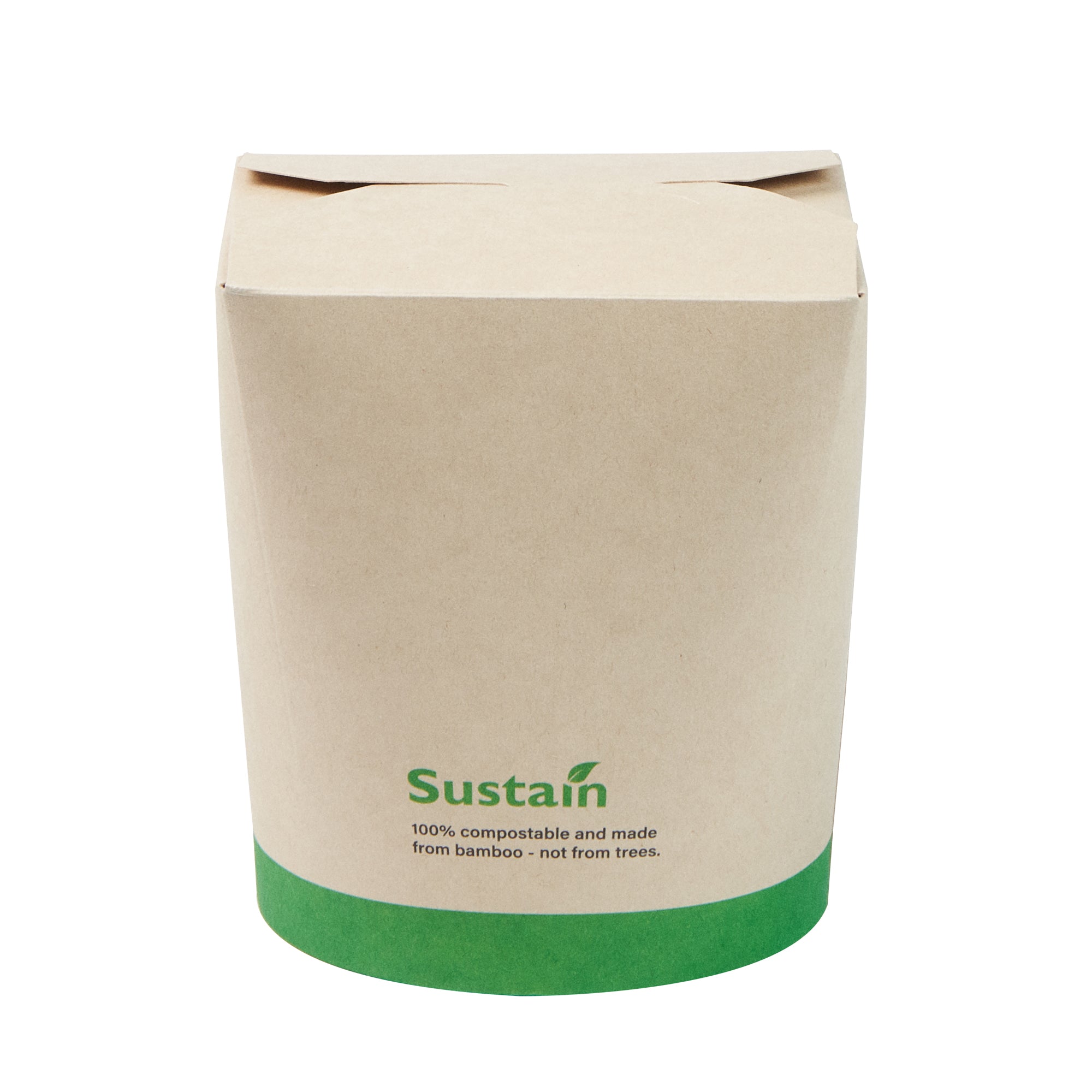 Sustain 32 oz Round Bamboo Paper Noodle Take Out Container - with PLA Lining, Compostable - 4" x 3 1/2" x 4 1/2" - 50 count box