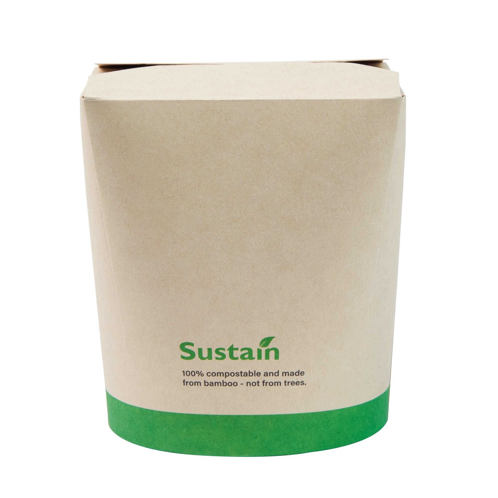 Sustain 32 oz Round Bamboo Paper Noodle Take Out Container - with PLA Lining, Compostable - 4" x 3 1/2" x 4 1/2" - 50 count box