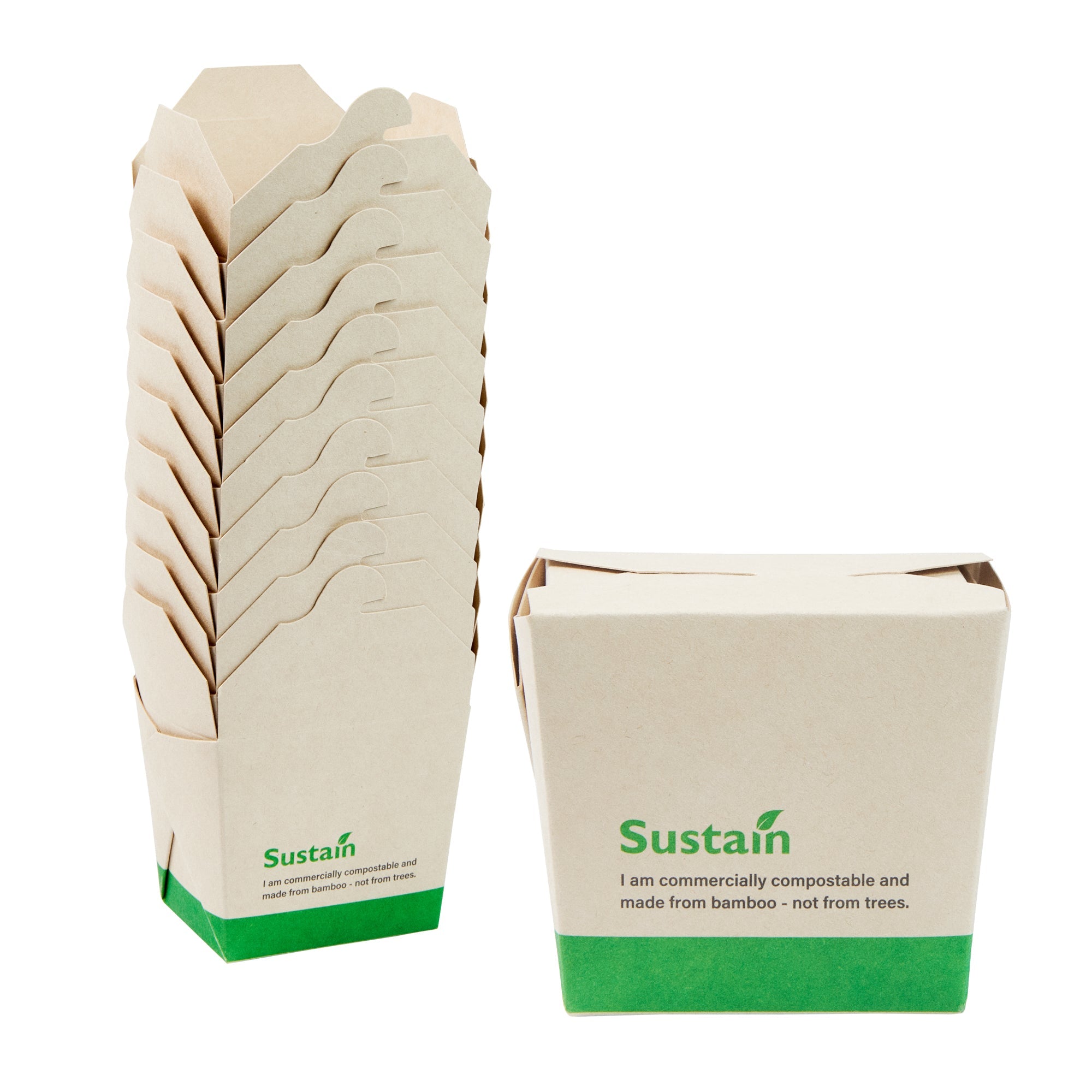 Sustain 8 oz Square Bamboo Paper Noodle Take Out Container - with PLA Lining, Compostable - 2 3/4" x 2 1/4" x 2 1/2" - 50 count box