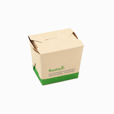 Sustain 8 oz Square Bamboo Paper Noodle Take Out Container - with PLA Lining, Compostable - 2 3/4" x 2 1/4" x 2 1/2" - 50 count box
