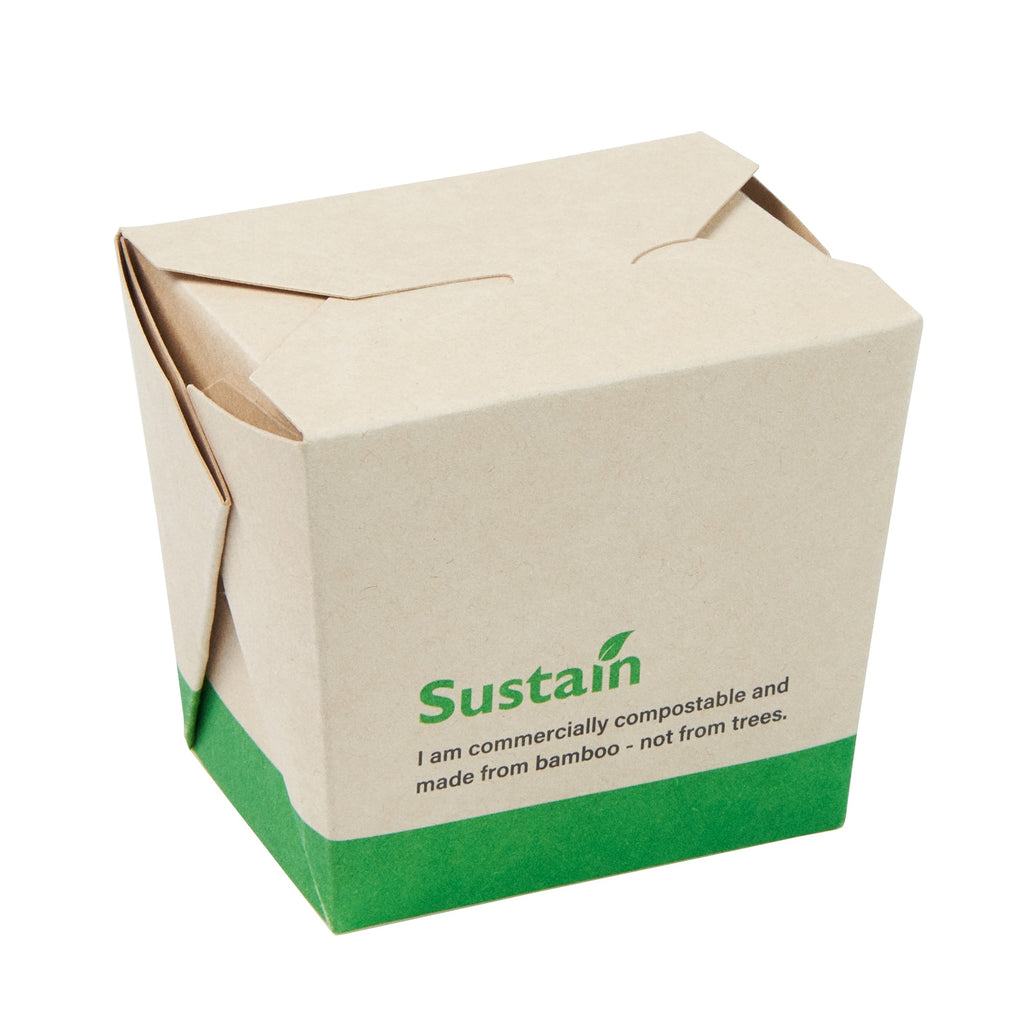Sustain 8 oz Square Bamboo Paper Noodle Take Out Container - with PLA Lining, Compostable - 2 3/4" x 2 1/4" x 2 1/2" - 50 count box