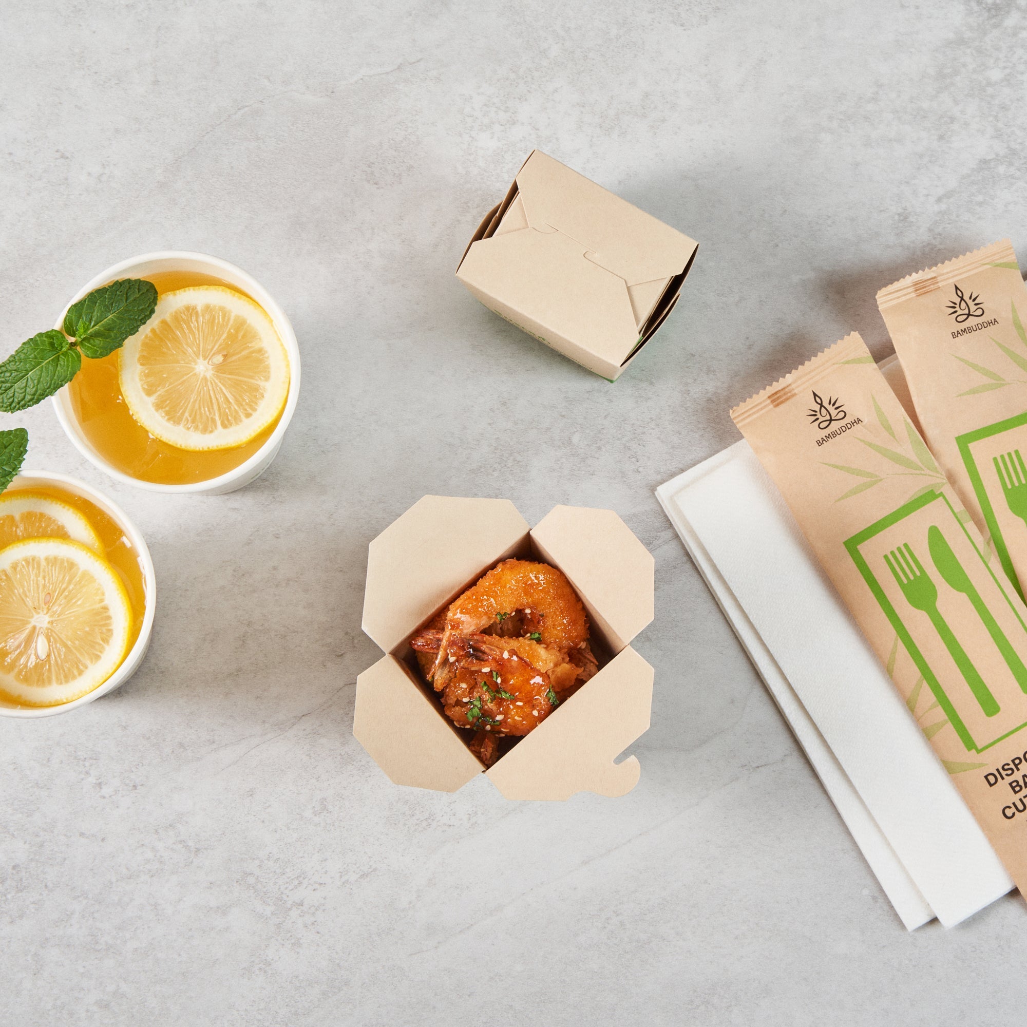 Sustain 8 oz Square Bamboo Paper Noodle Take Out Container - with PLA Lining, Compostable - 2 3/4" x 2 1/4" x 2 1/2" - 50 count box