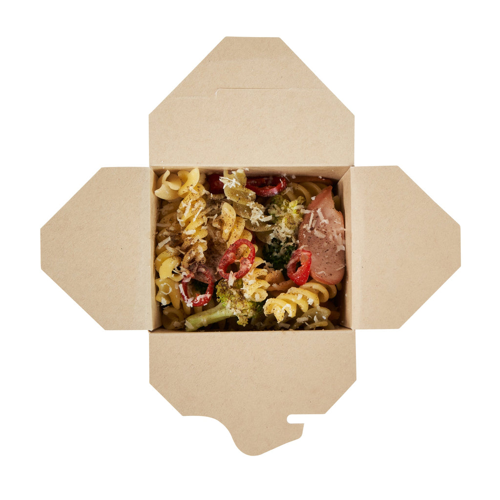 Sustain 16 oz Square Bamboo Paper Noodle Take Out Container - with PLA Lining, Compostable - 3 1/2" x 3" x 3 1/4" - 50 count box
