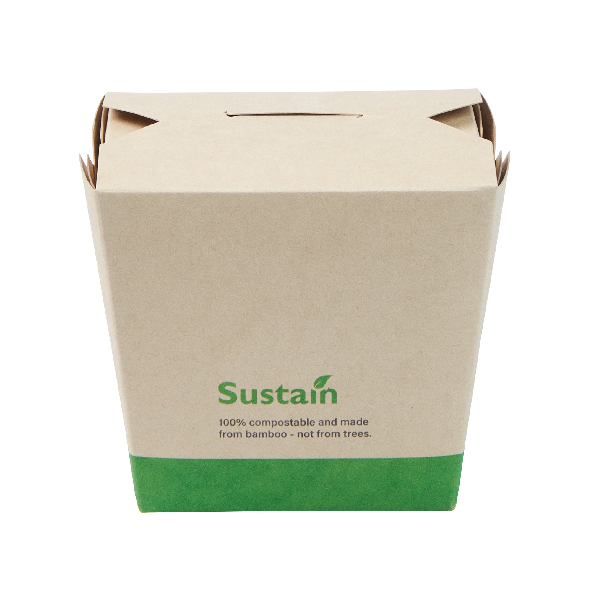 Sustain 16 oz Square Bamboo Paper Noodle Take Out Container - with PLA Lining, Compostable - 3 1/2" x 3" x 3 1/4" - 50 count box