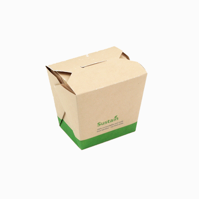 Sustain 16 oz Square Bamboo Paper Noodle Take Out Container - with PLA Lining, Compostable - 3 1/2" x 3" x 3 1/4" - 200 count box