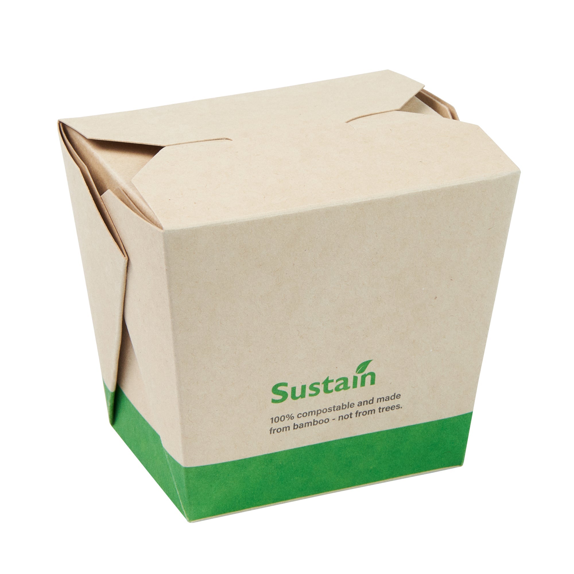 Sustain 16 oz Square Bamboo Paper Noodle Take Out Container - with PLA Lining, Compostable - 3 1/2" x 3" x 3 1/4" - 200 count box