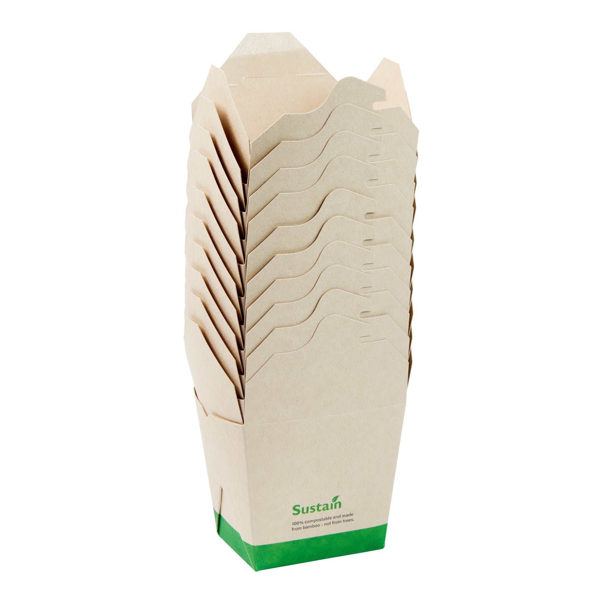 Sustain 16 oz Square Bamboo Paper Noodle Take Out Container - with PLA Lining, Compostable - 3 1/2" x 3" x 3 1/4" - 200 count box