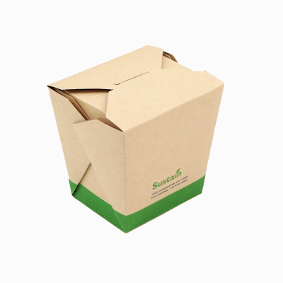 Sustain 26 oz Square Bamboo Paper Noodle Take Out Container - with PLA Lining, Compostable - 4" x 3 1/2" x 4" - 50 count box