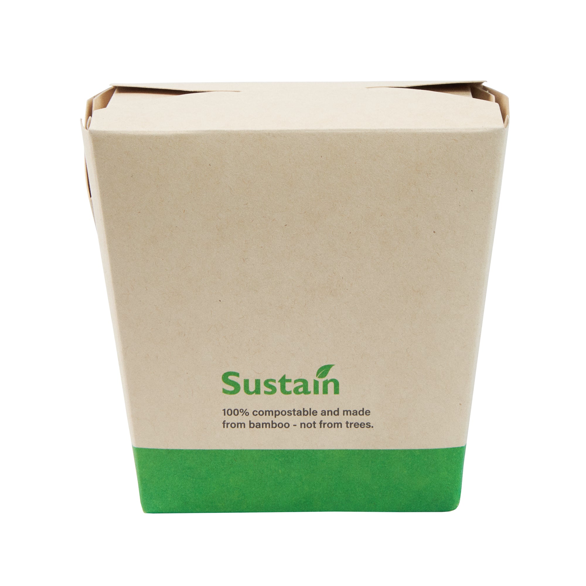 Sustain 26 oz Square Bamboo Paper Noodle Take Out Container - with PLA Lining, Compostable - 4" x 3 1/2" x 4" - 200 count box