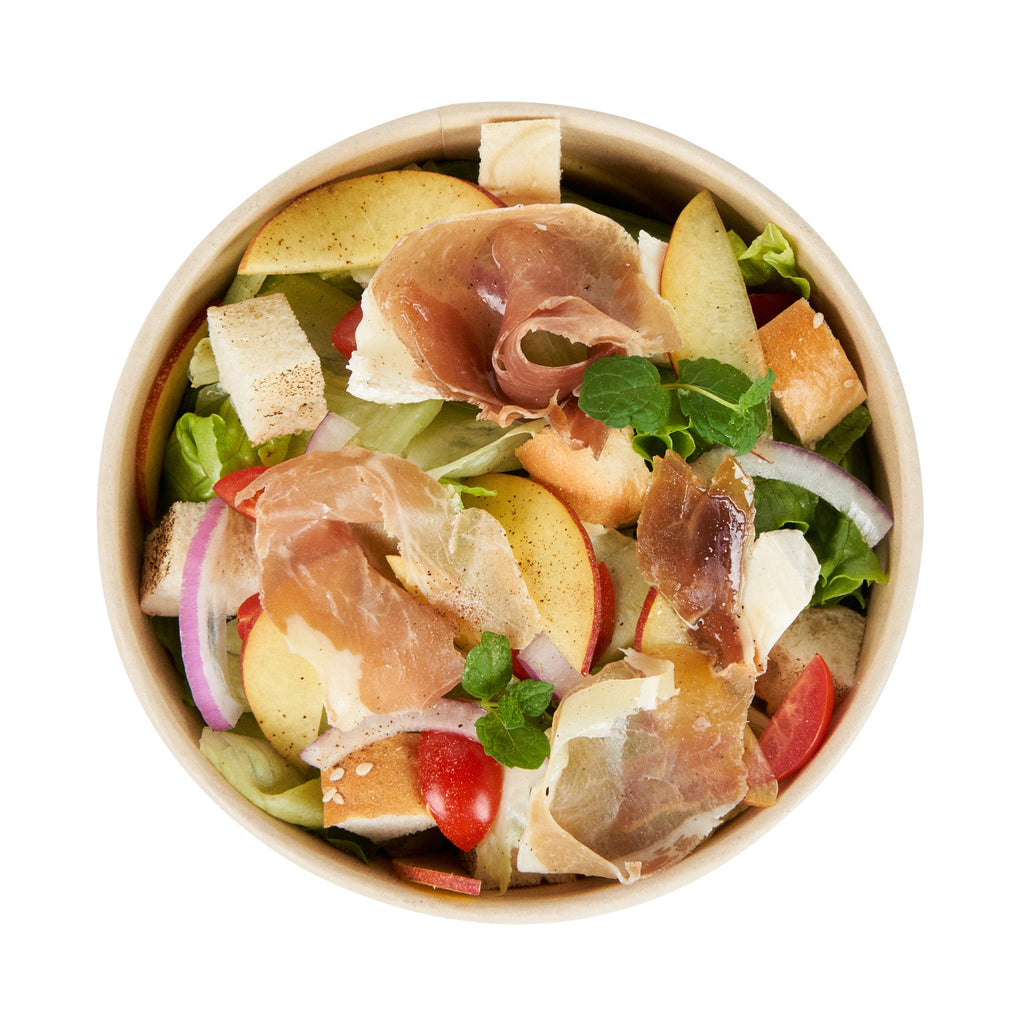 Sustain 25 oz Round Bamboo Paper Salad Container - with PLA Lining, Compostable - 6" x 6" x 2 1/2" - 50 count box