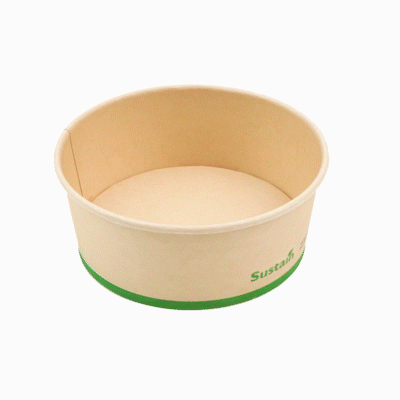 Sustain 25 oz Round Bamboo Paper Salad Container - with PLA Lining, Compostable - 6" x 6" x 2 1/2" - 50 count box