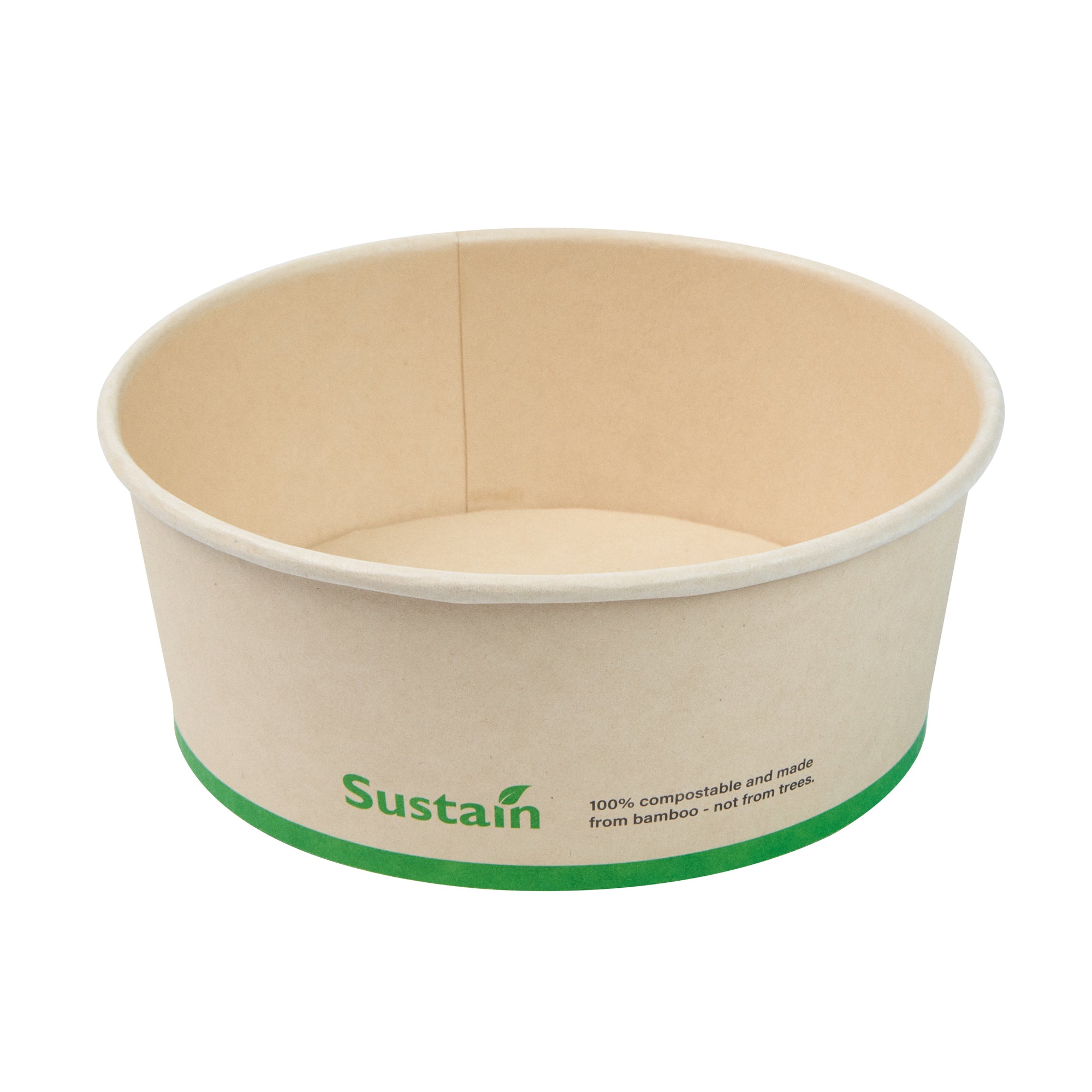 Sustain 25 oz Round Bamboo Paper Salad Container - with PLA Lining, Compostable - 6" x 6" x 2 1/2" - 50 count box