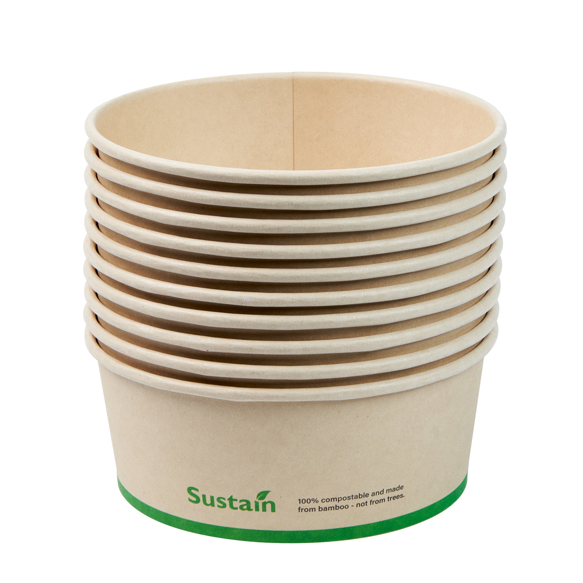 Sustain 25 oz Round Bamboo Paper Salad Container - with PLA Lining, Compostable - 6" x 6" x 2 1/2" - 50 count box
