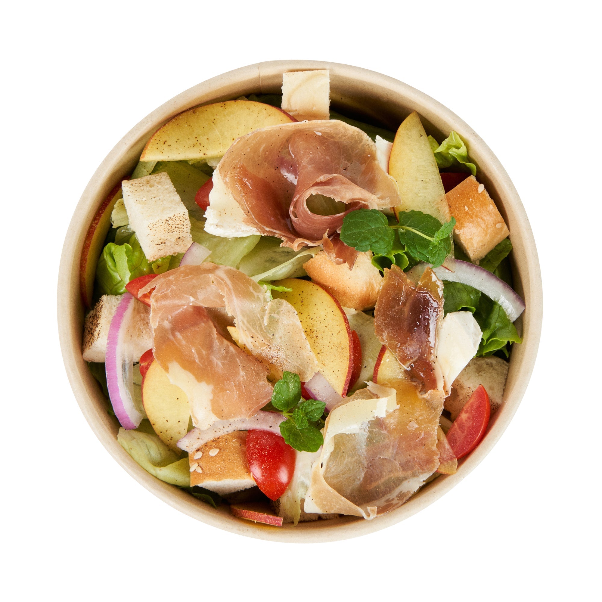 Sustain 25 oz Round Bamboo Paper Salad Container - with PLA Lining, Compostable - 6" x 6" x 2 1/2" - 200 count box