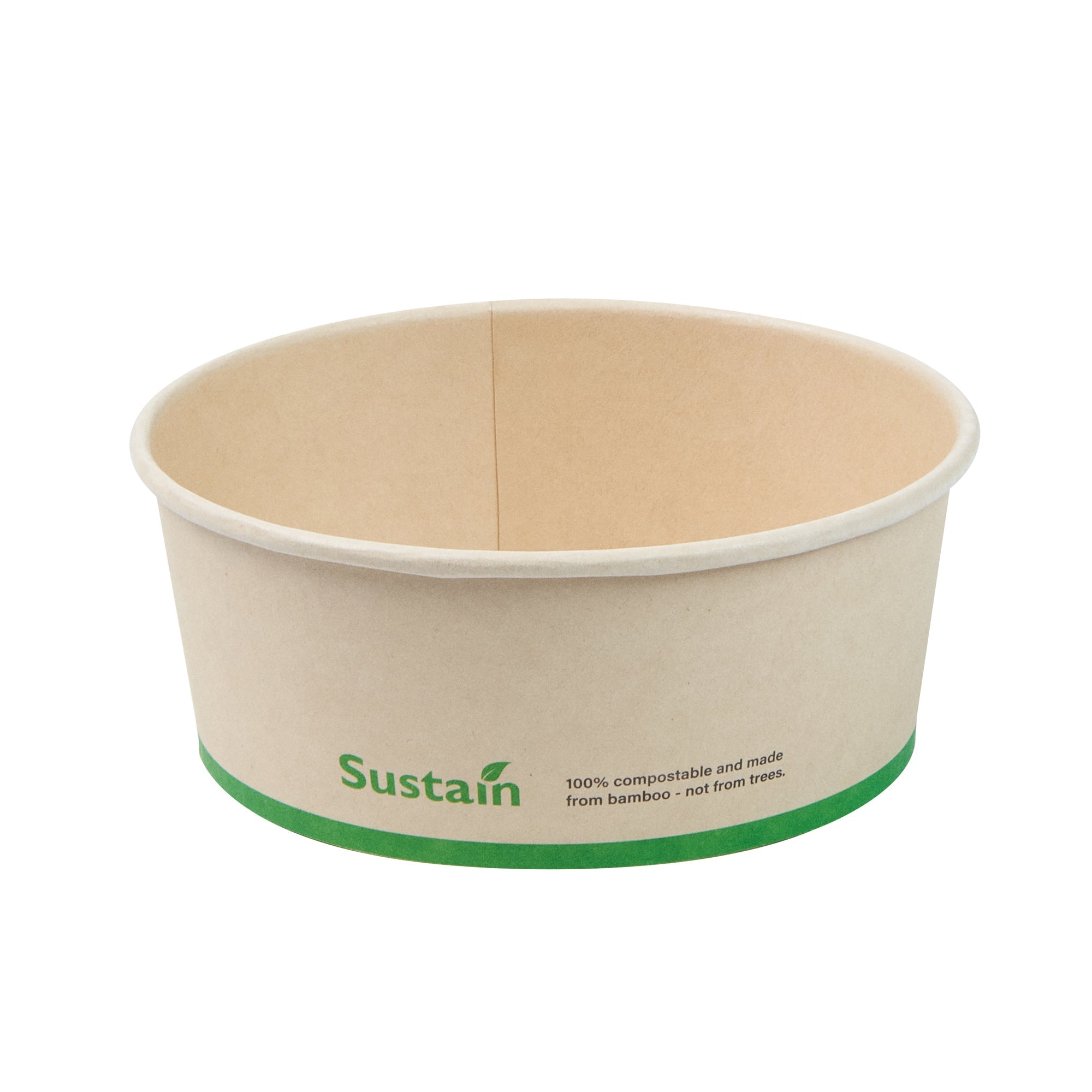 Sustain 25 oz Round Bamboo Paper Salad Container - with PLA Lining, Compostable - 6" x 6" x 2 1/2" - 200 count box