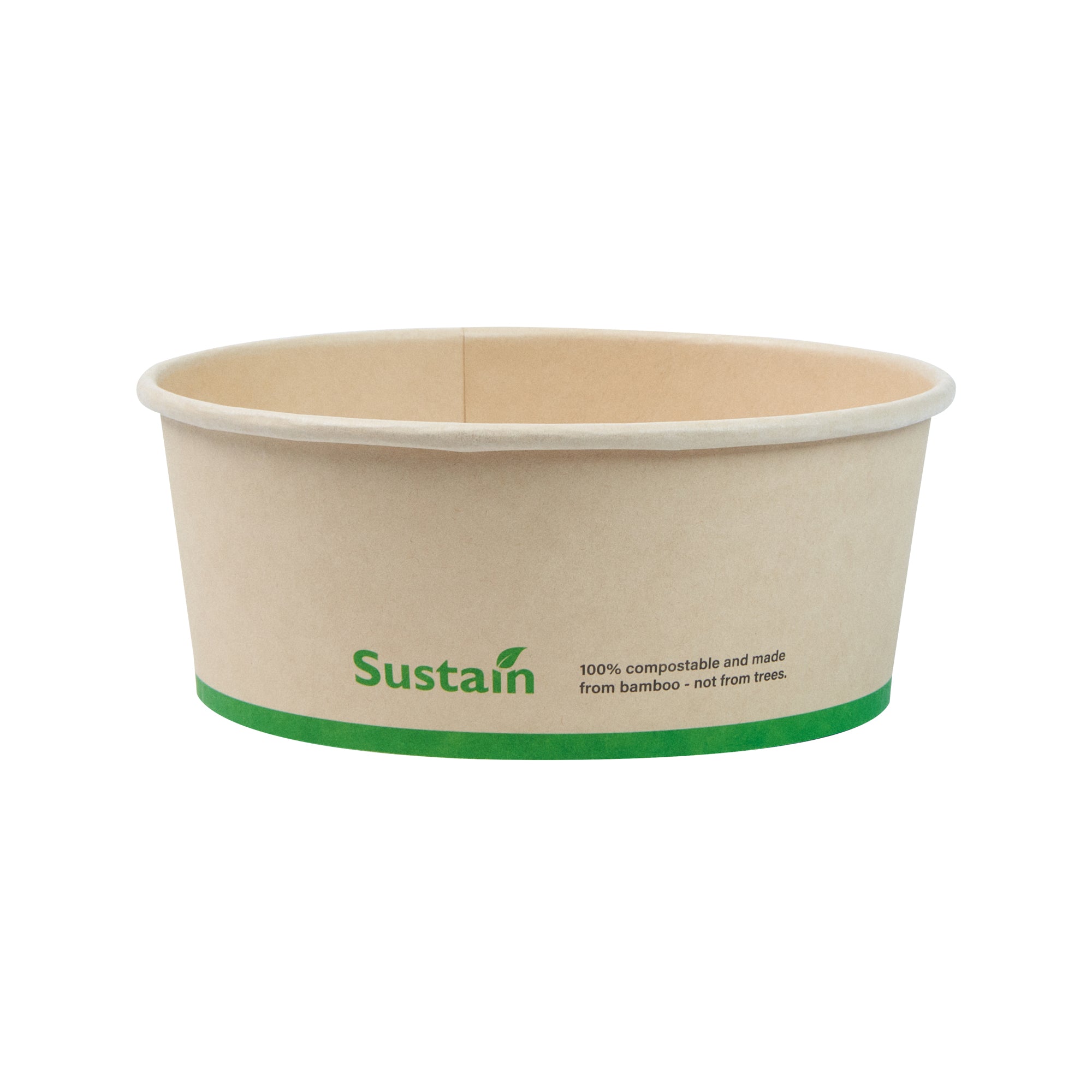Sustain 25 oz Round Bamboo Paper Salad Container - with PLA Lining, Compostable - 6" x 6" x 2 1/2" - 200 count box