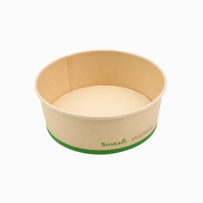 Sustain 44 oz Round Bamboo Paper Salad Container - with PLA Lining, Compostable - 7 1/4" x 7 1/4" x 2 1/2" - 50 count box