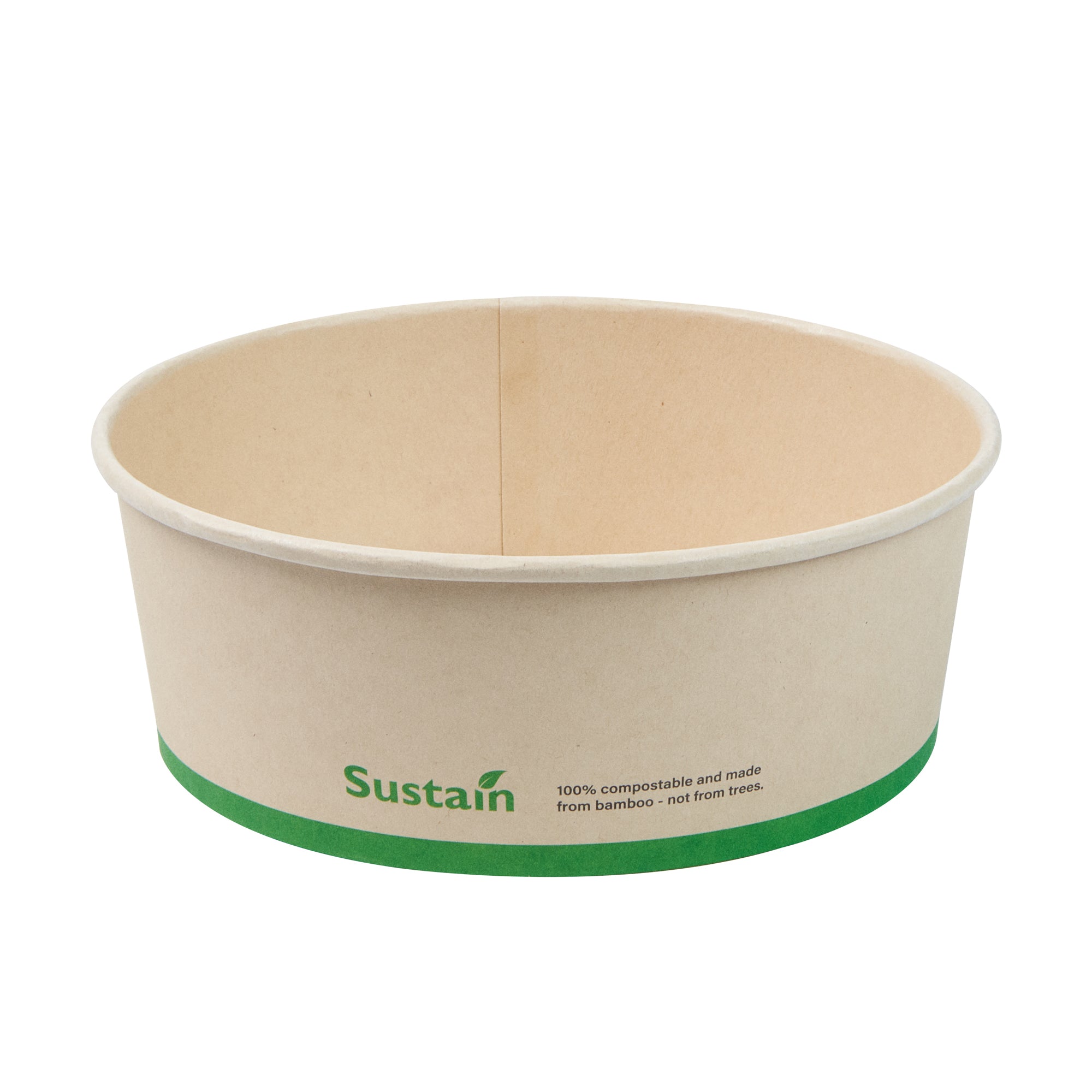 Sustain 44 oz Round Bamboo Paper Salad Container - with PLA Lining, Compostable - 7 1/4" x 7 1/4" x 2 1/2" - 50 count box