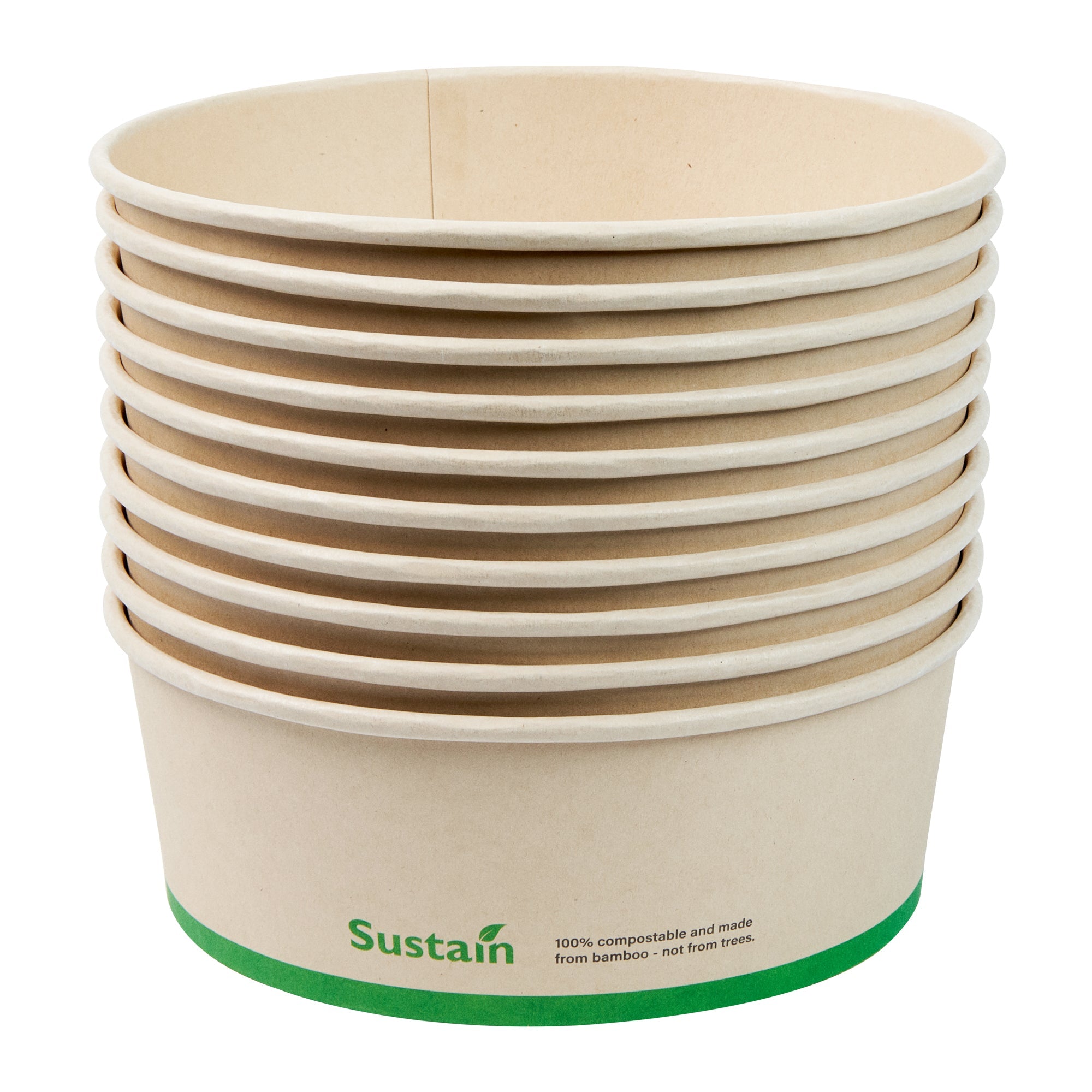Sustain 44 oz Round Bamboo Paper Salad Container - with PLA Lining, Compostable - 7 1/4" x 7 1/4" x 2 1/2" - 50 count box